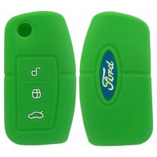 FUNDA DE SILICON PARA CONTROL FORD Focus Mod. 07-13 de 3 botones con logo Color Verde