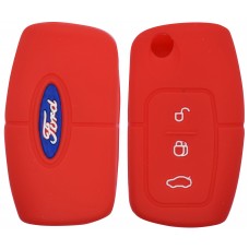 FUNDA DE SILICON PARA CONTROL FORD Focus Mod. 07-13 de 3 botones con logo Color Rojo