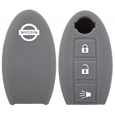 FUNDA DE SILICON PARA CONTROL NISSAN de proximidad 3 botones con logo color Gris 