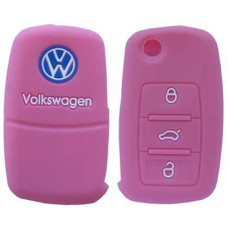 FUNDA DE SILICON PARA CONTROL VOLKSWAGEN de 3 botones con logo Color Rosa