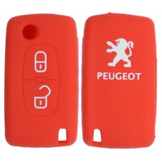 FUNDA DE SILICON PARA CONTROL PEUGEOT abatible 2 botones color Rojo