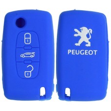 FUNDA DE SILICON PARA CONTROL PEUGEOT abatible 3 botones color Azul