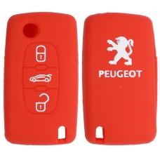 FUNDA DE SILICON PARA CONTROL PEUGEOT abatible 3 botones color Rojo