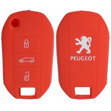 FUNDA DE SILICON PARA CONTROL PEUGEOT abatible 3 botones color Rojo