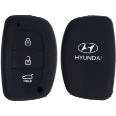 FUNDA DE SILICON PARA CONTROL HYUNDAI de 3 botones de presencia con logo Color Negro