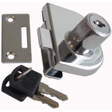 CERRADURA PARA MUEBLE PUERTA DE VIDRIO espesor max. 7 mm. Base cromada Traba sencilla vidrio doble