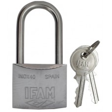 CANDADO arco largo 40 mm. Acero inoxidable Con llave sencilla niquel satin
