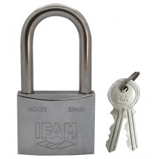 CANDADO arco largo 50 mm. Acero inoxidable Con llave sencilla niquel satin